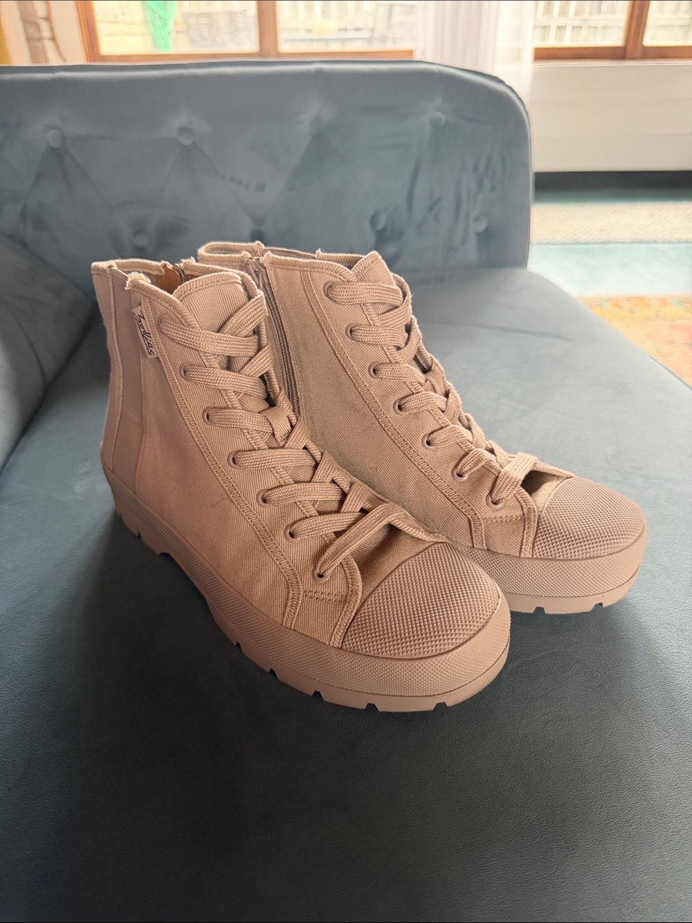 Zodiac Lace-Up High-Top Boots in Beige